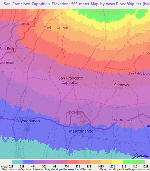 San Francisco Zapotitlan,Guatemala Elevation Map