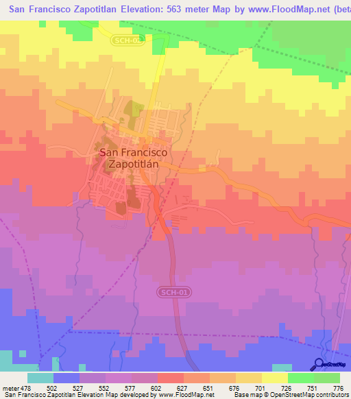 San Francisco Zapotitlan,Guatemala Elevation Map