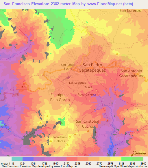 San Francisco,Guatemala Elevation Map