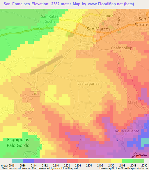 San Francisco,Guatemala Elevation Map