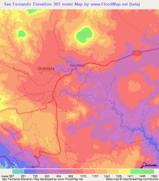 San Fernando,Guatemala Elevation Map