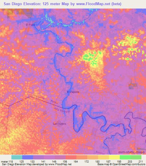 San Diego,Guatemala Elevation Map