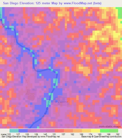 San Diego,Guatemala Elevation Map