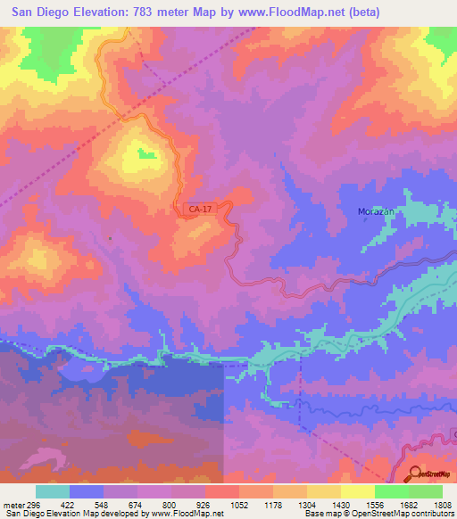 San Diego,Guatemala Elevation Map