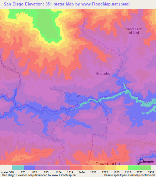 San Diego,Guatemala Elevation Map