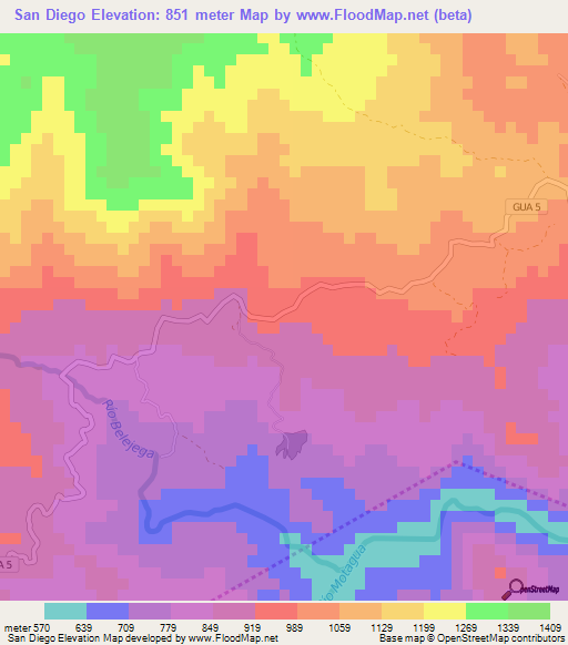 San Diego,Guatemala Elevation Map