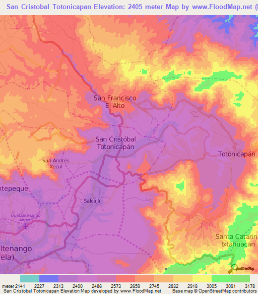 San Cristobal Totonicapan,Guatemala Elevation Map