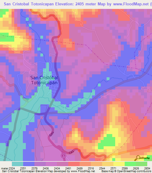 San Cristobal Totonicapan,Guatemala Elevation Map