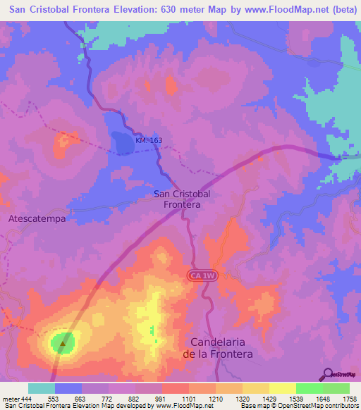 San Cristobal Frontera,Guatemala Elevation Map