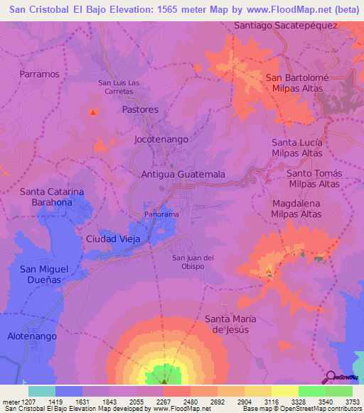 San Cristobal El Bajo,Guatemala Elevation Map