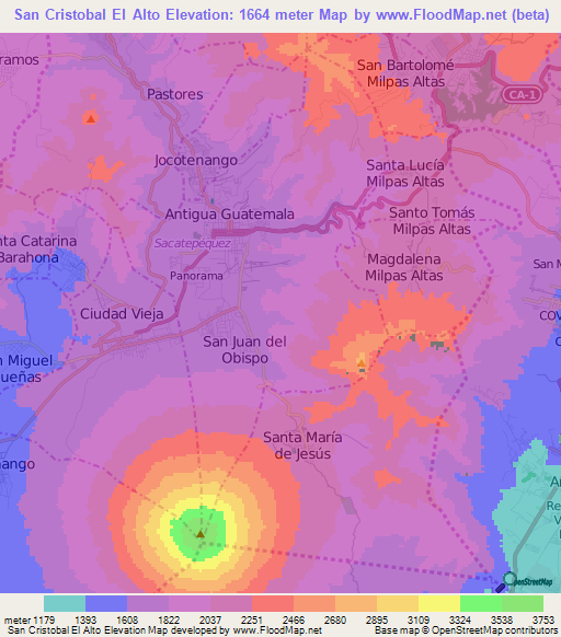 San Cristobal El Alto,Guatemala Elevation Map