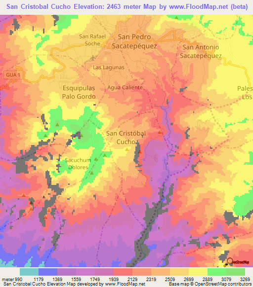 San Cristobal Cucho,Guatemala Elevation Map