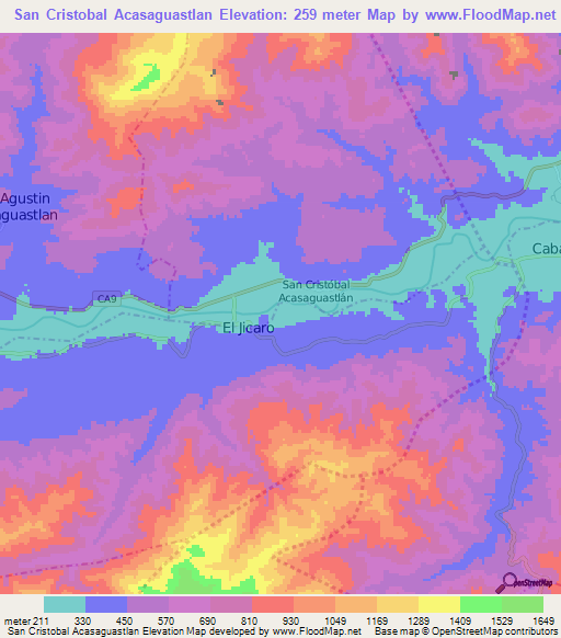 San Cristobal Acasaguastlan,Guatemala Elevation Map