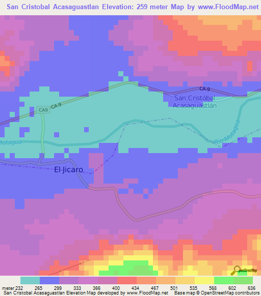 San Cristobal Acasaguastlan,Guatemala Elevation Map