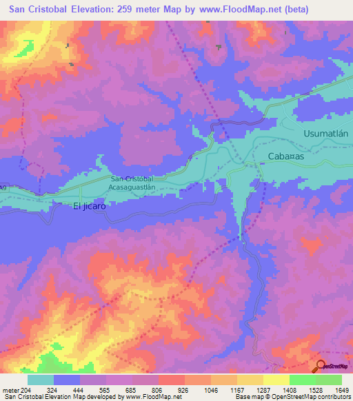 San Cristobal,Guatemala Elevation Map