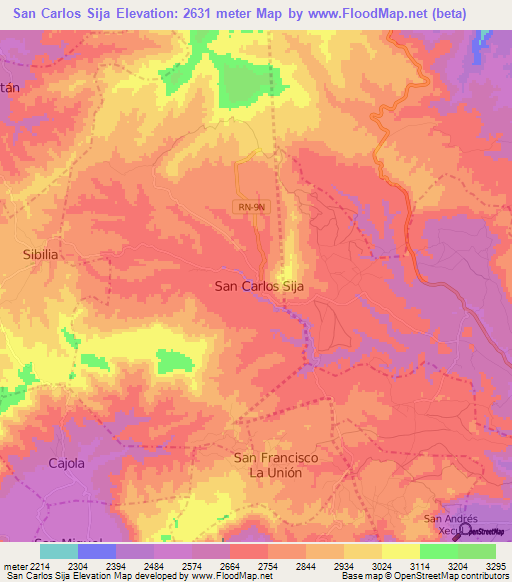 San Carlos Sija,Guatemala Elevation Map