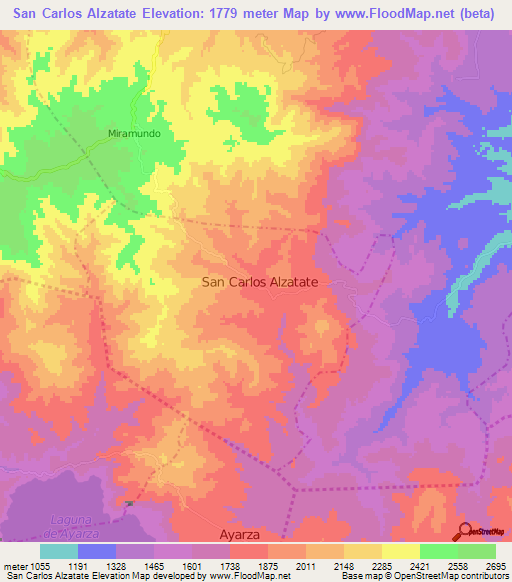 San Carlos Alzatate,Guatemala Elevation Map