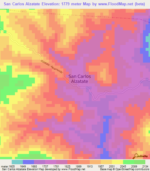 San Carlos Alzatate,Guatemala Elevation Map