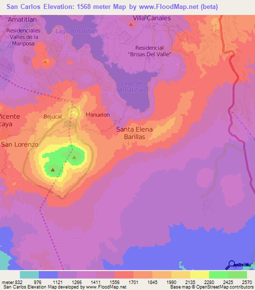 San Carlos,Guatemala Elevation Map