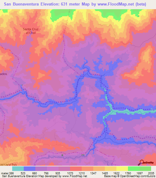 San Buenaventura,Guatemala Elevation Map