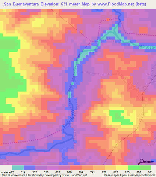 San Buenaventura,Guatemala Elevation Map