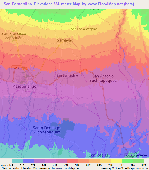 San Bernardino,Guatemala Elevation Map