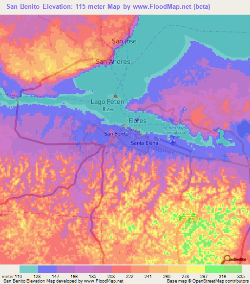 San Benito,Guatemala Elevation Map