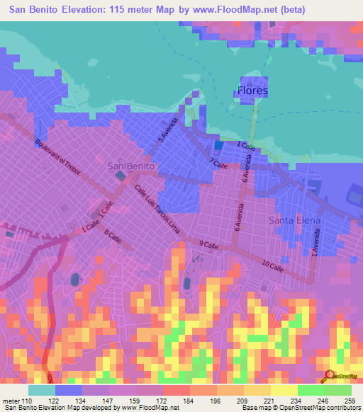 San Benito,Guatemala Elevation Map