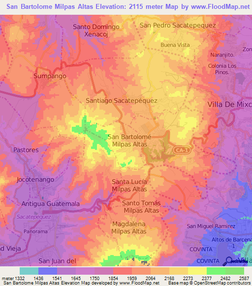 San Bartolome Milpas Altas,Guatemala Elevation Map