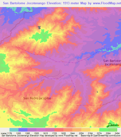 San Bartolome Jocotenango,Guatemala Elevation Map