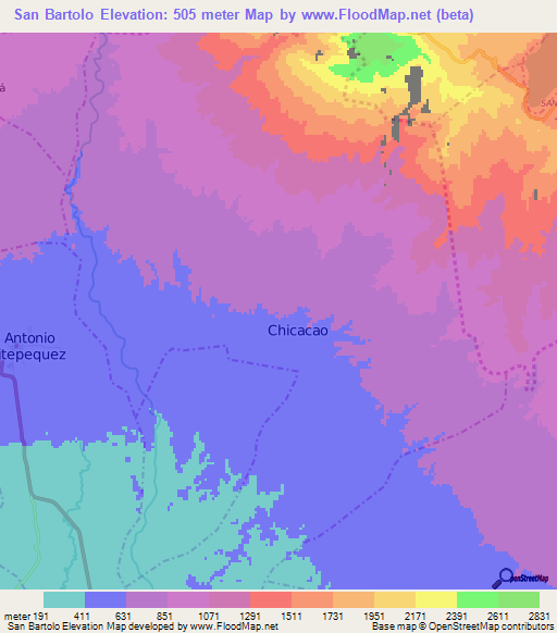 San Bartolo,Guatemala Elevation Map