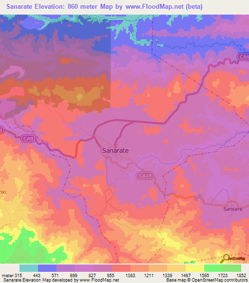 Sanarate,Guatemala Elevation Map