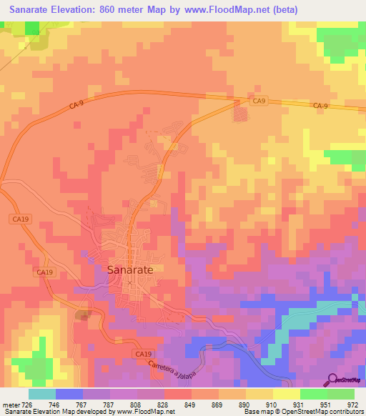 Sanarate,Guatemala Elevation Map