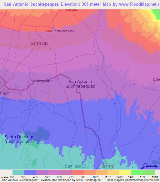 San Antonio Suchitepequez,Guatemala Elevation Map