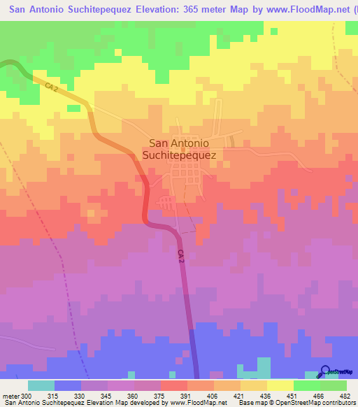 San Antonio Suchitepequez,Guatemala Elevation Map