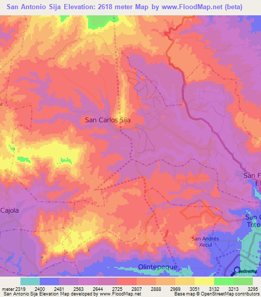 San Antonio Sija,Guatemala Elevation Map