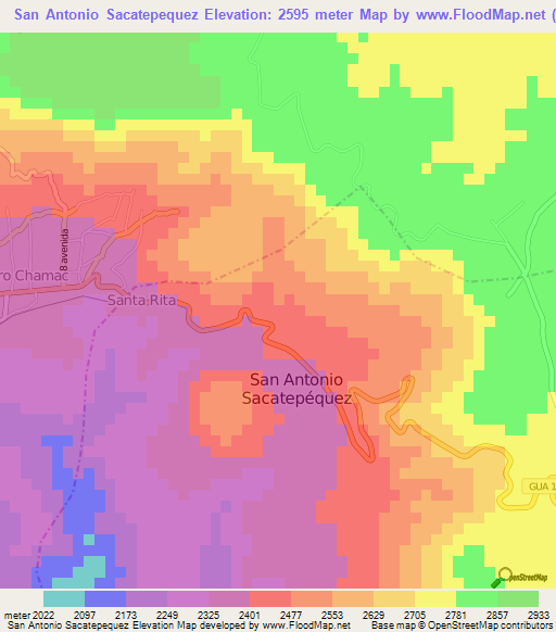 San Antonio Sacatepequez,Guatemala Elevation Map