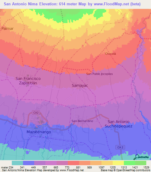 San Antonio Nima,Guatemala Elevation Map