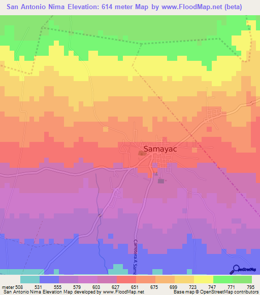 San Antonio Nima,Guatemala Elevation Map