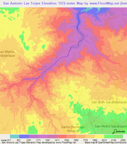 San Antonio Las Trojes,Guatemala Elevation Map