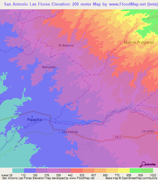 San Antonio Las Flores,Guatemala Elevation Map