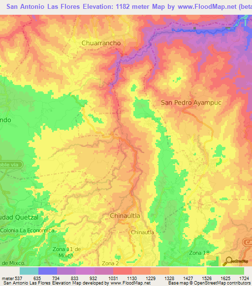 San Antonio Las Flores,Guatemala Elevation Map