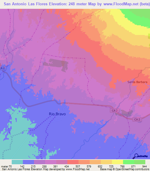 San Antonio Las Flores,Guatemala Elevation Map