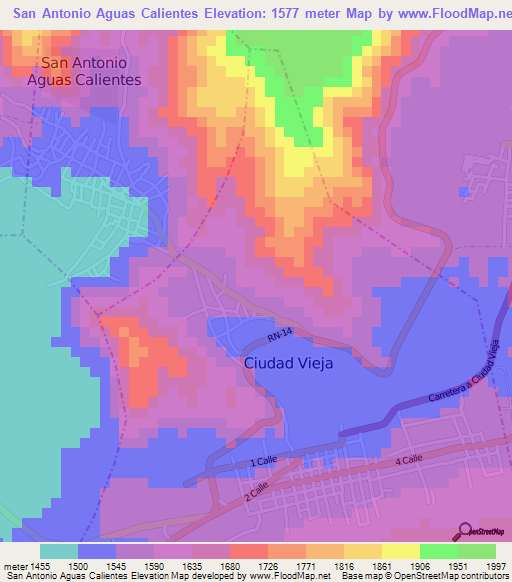 San Antonio Aguas Calientes,Guatemala Elevation Map