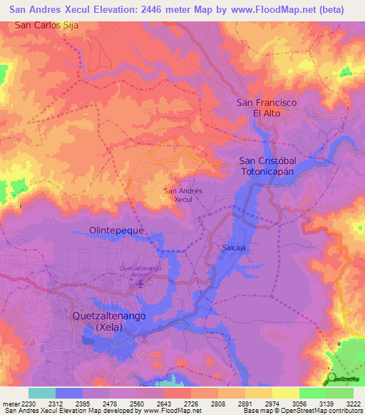 San Andres Xecul,Guatemala Elevation Map