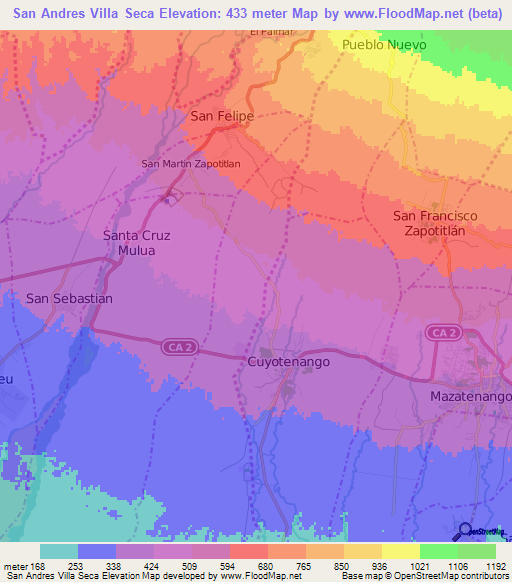 San Andres Villa Seca,Guatemala Elevation Map