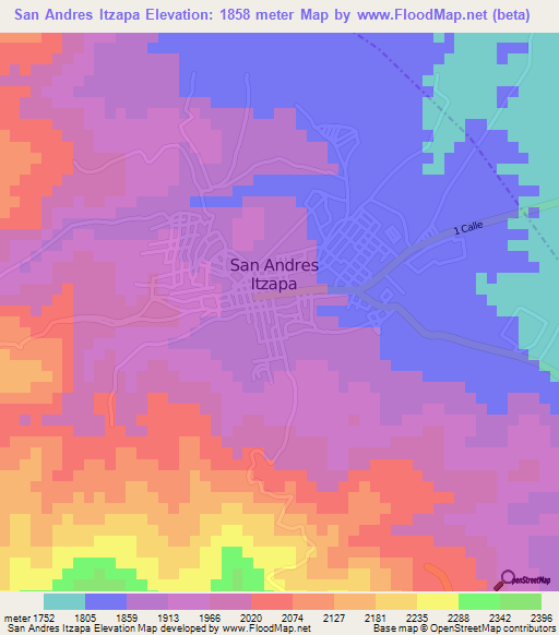 San Andres Itzapa,Guatemala Elevation Map