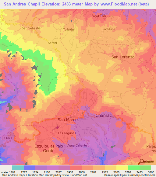 San Andres Chapil,Guatemala Elevation Map