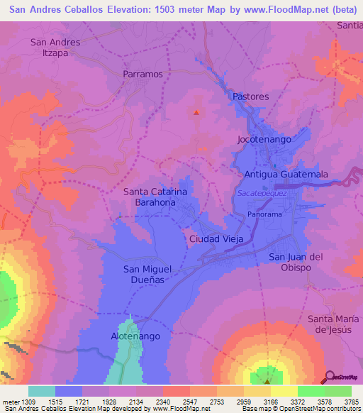 San Andres Ceballos,Guatemala Elevation Map