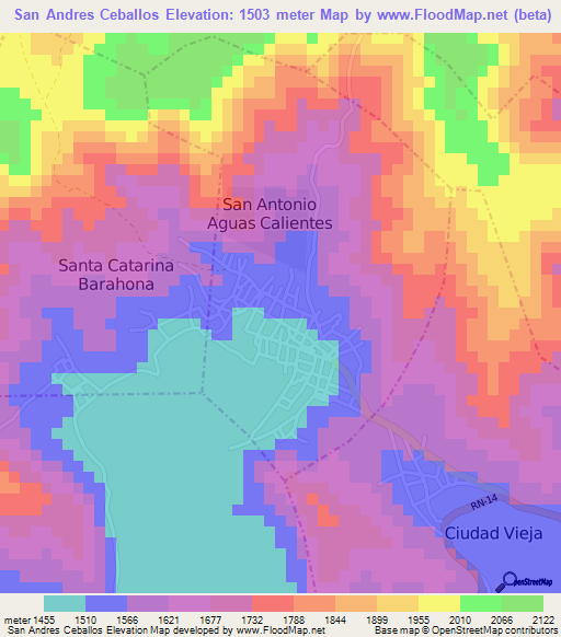 San Andres Ceballos,Guatemala Elevation Map